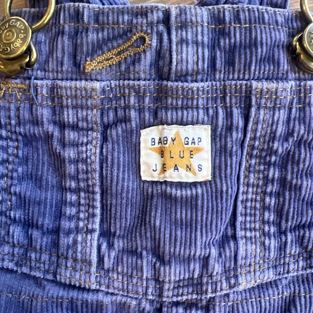 Vintage Baby‎ Gap Blue Jeans Infant 3-6 Mos Corduroy Overalls Snap Crotch Purple - Picture 2 of 8